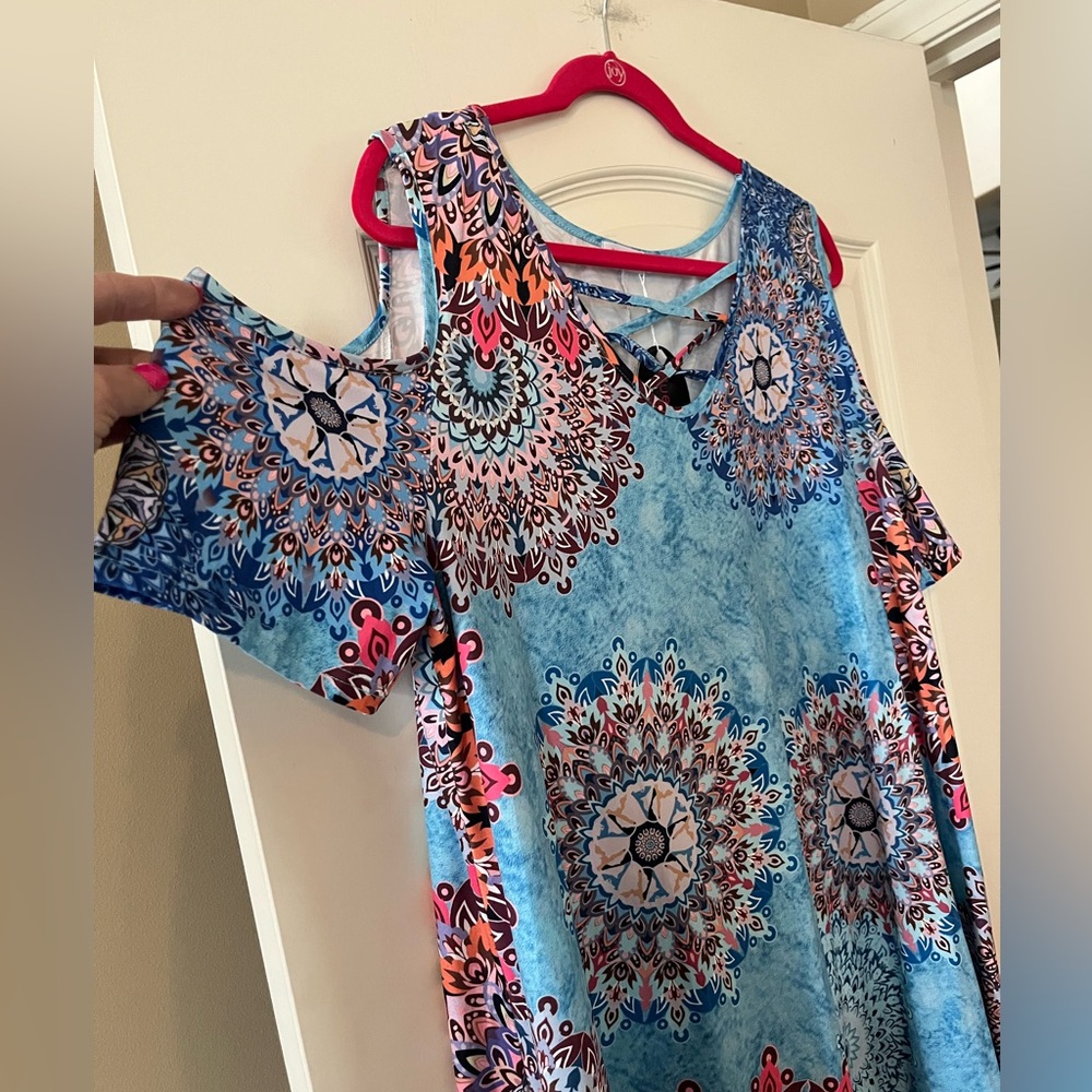 New! Blue Time Brand Summer Cold Shoulder Short Sleeve Dress Sz 3X - Picture 8 of 16